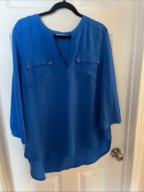 mandee Royal Blue Split-Neck Blouse